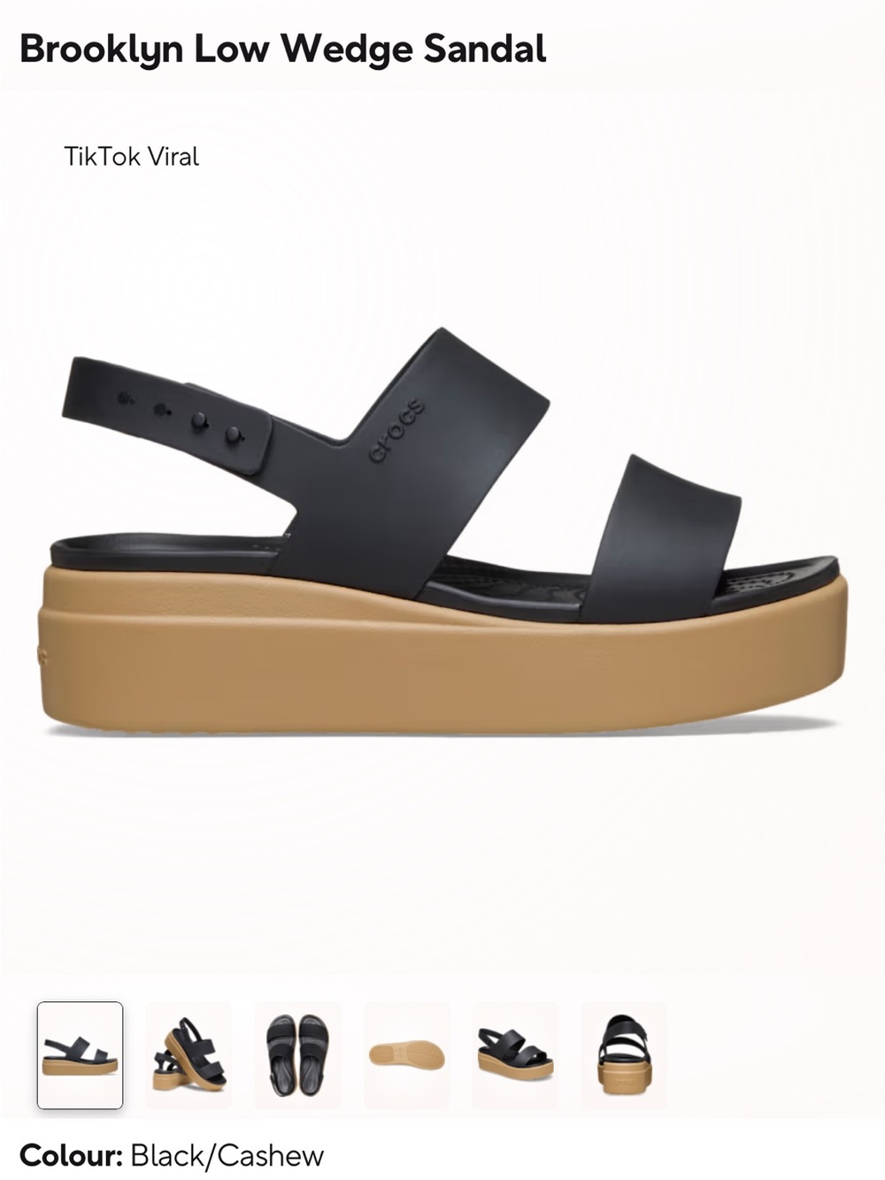 BNWT CROCS Brooklyn Low Wedge Sandal - Black/Cashew